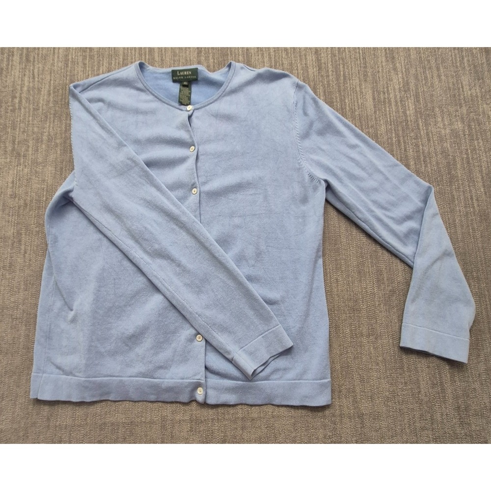 Lauren Ralph Lauren Blue Cardigan Sweater Women's XL Button Front Silk Blend